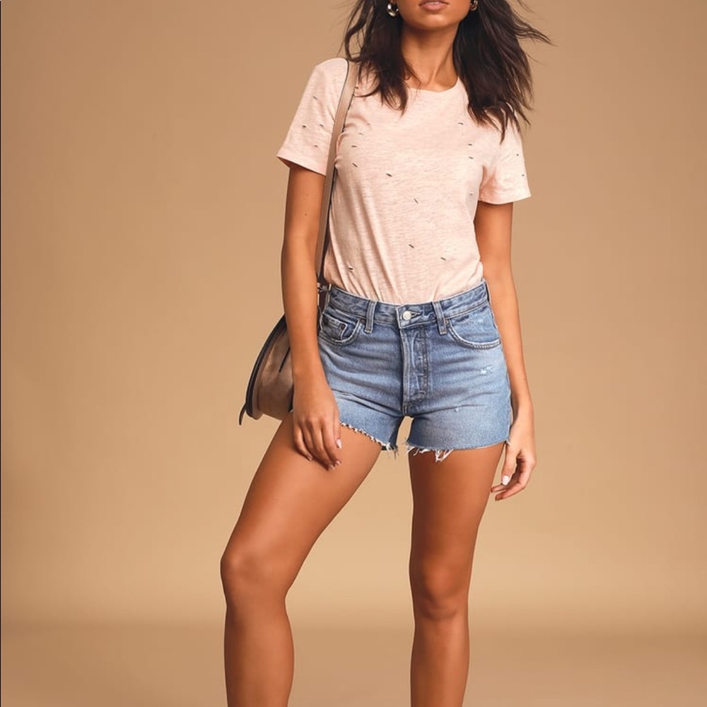 BOYISH The Cody High Rise Medium Wash Cutoff Shorts